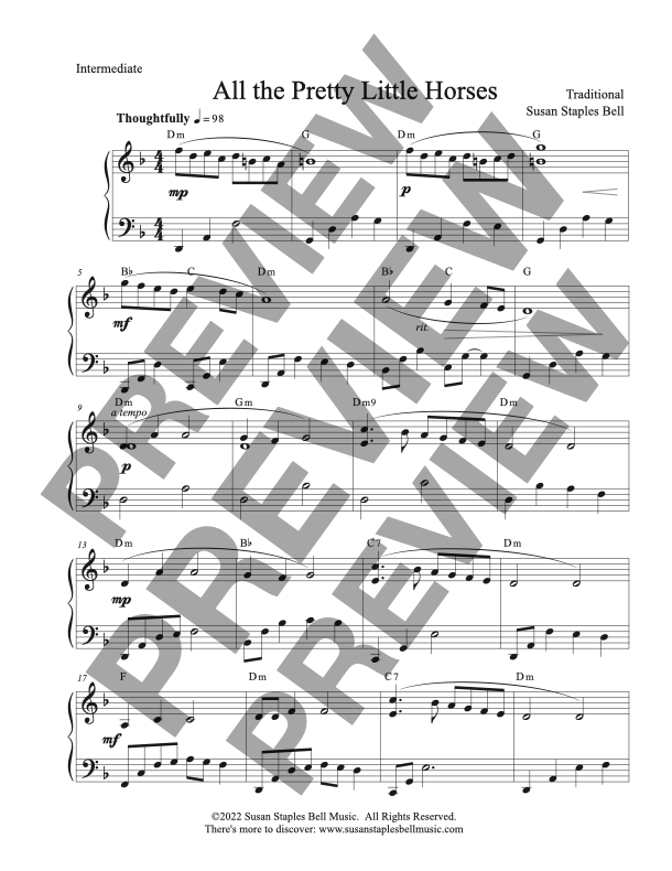 All the Pretty Little Horses, Arrangement for Intermediate/Advanced