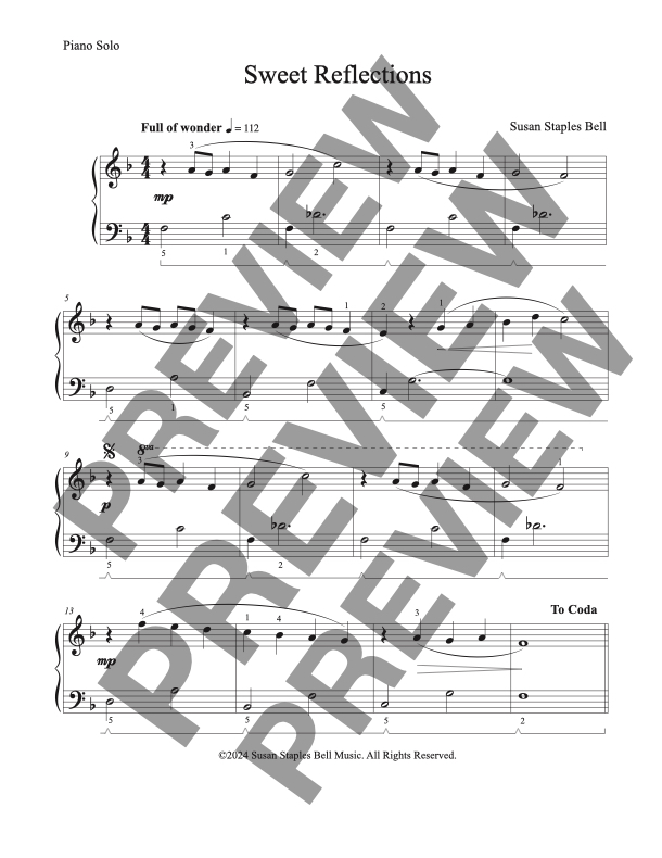 Sweet Reflections piano solo by Susan Staples Bell Music